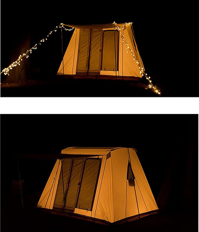 UNISTRENGH Waterproof Cotton Canvas Cabin Tent 4 Season Outdoor Family Camping Tent Shelters with Awning &amp Extra Wide Mesh Doors
