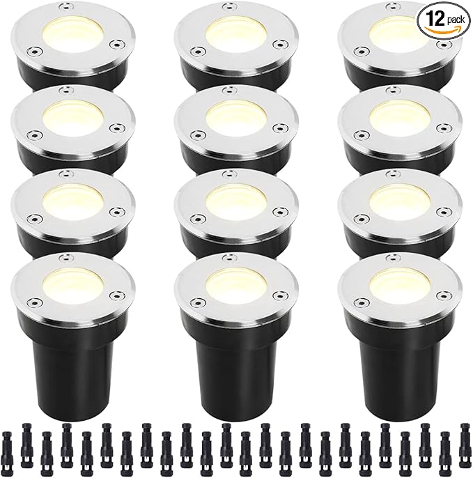 EAGLOD LED Landscape Lights Low Voltage3W LED Well Lights12V/24V Landscape Ground Lights with Wire ConnectorsLandscape Lights IP67 Waterproof for Garden LightingDeckYardWalkway(12 Pack 3000K)