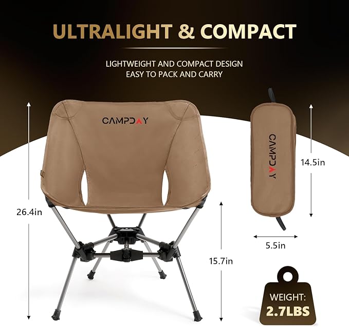 Camping Chair Backpacking Portable Hiking Ultralight Small Lightweight Folding Chair for Outdoor Camp Beach Picnic Concert Supports 330lbs (Khaki1PCS)