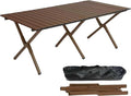 48Inch Folding Camping Table Lightweight Roll-Up Table Aluminum Low Portable Picnic Table with Carrying Bag for Outdoor Beach Picnic Backyards BBQ and Party (Walnut 120CM)