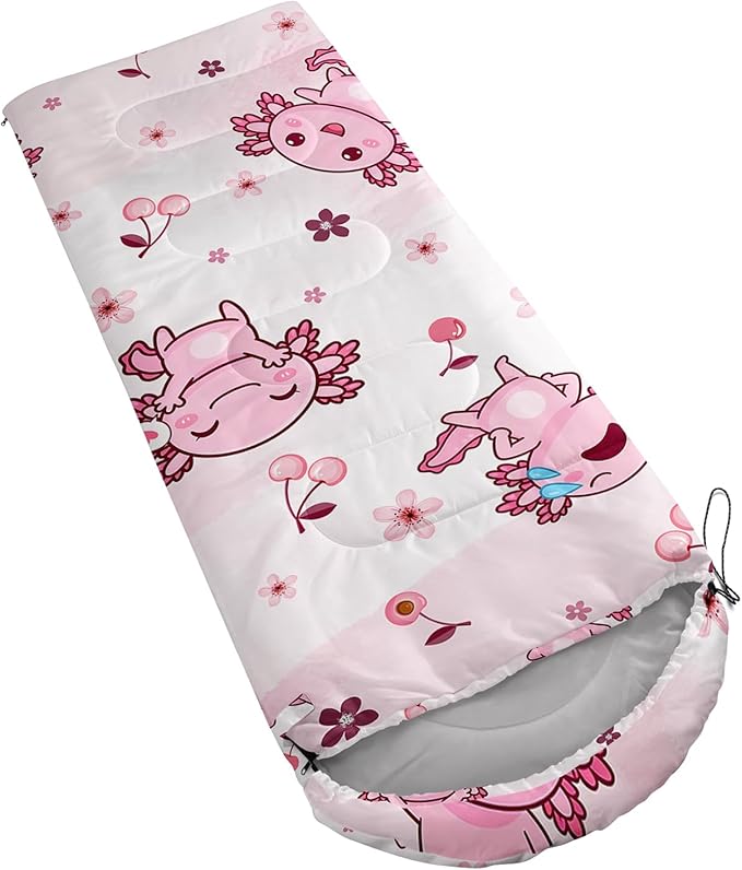 QOOMO Axolotl Cute Camping Sleeping Bags3 Season Warm &amp Cool WeatherLightweightWaterproof Sleeping Bags for Adults &amp KidsTravelingand Outdoors