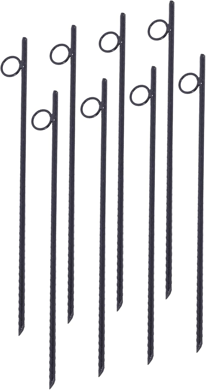 8 Pcs Heavy Duty Steel Rebar Ground Stakes 3/8 x 18 - Tent Canopy Stakes with Angled Ends &amp 1 Loops for Campsites Outdoor Use