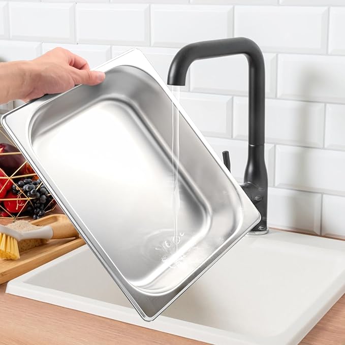6 Pack 1/2 Size Steam Table Pan Half Size Stainless Steel Hotel Pans 2.5 Inch Deep Steam Pans for Weddings Parties Restaurants Cafeterias and Hotels