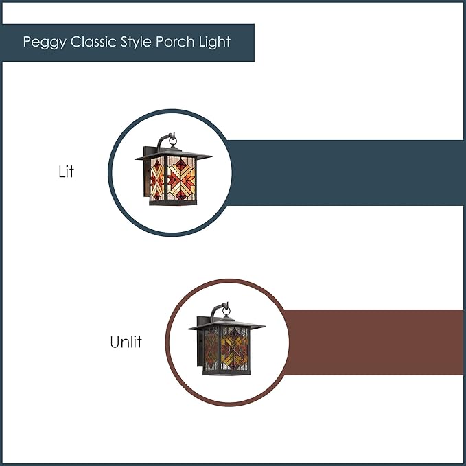 RIVER OF GOODS Stained Glass Outdoor Light Fixture - 11.75 H - Mission Style Porch Light - Peggy