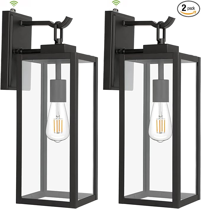 hykolity Large Size Dusk to Dawn Outdoor Wall Lanterns 18 Inch Outdoor Wall Light Fixtures Matte Black Porch Lights Exterior Wall Lighting Architectural Outdoor Sconces ETL Listed 2 Pack