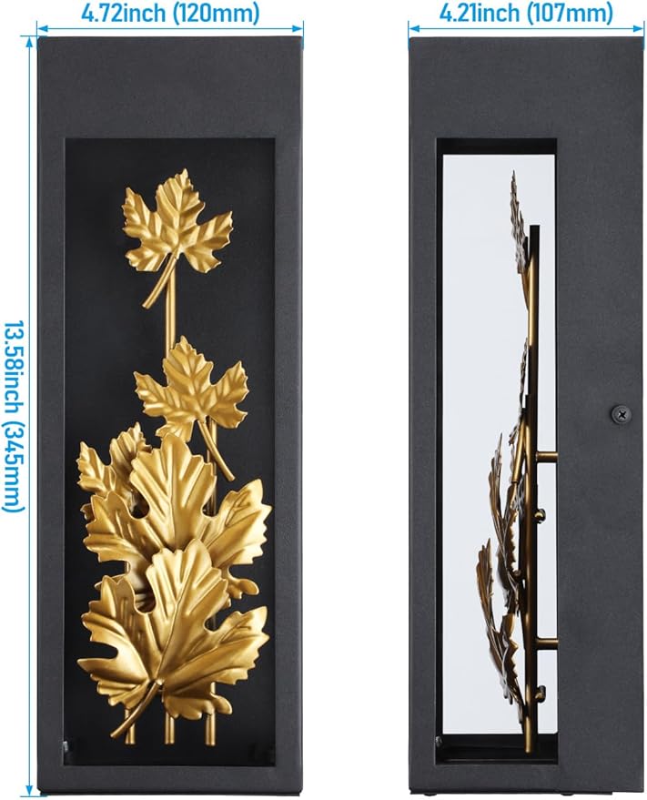 LEONLITE Integrated LED Wall Lights Outdoor 9W Modern Luxury Style Wall Sconce with Maple Leaves 100-277V Exterior Light Fixtures Wall Mount Porch Light 3000K Wall Lighting Fixture for Patio