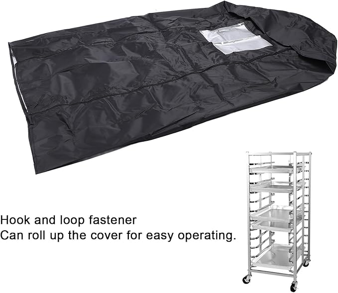 Bread Rack Cover Pan Rack Cover Dust Proof with Visible Window 420D Silver Coated Water Bakery Single Rack Cover for Bread Buns and Baking Trays