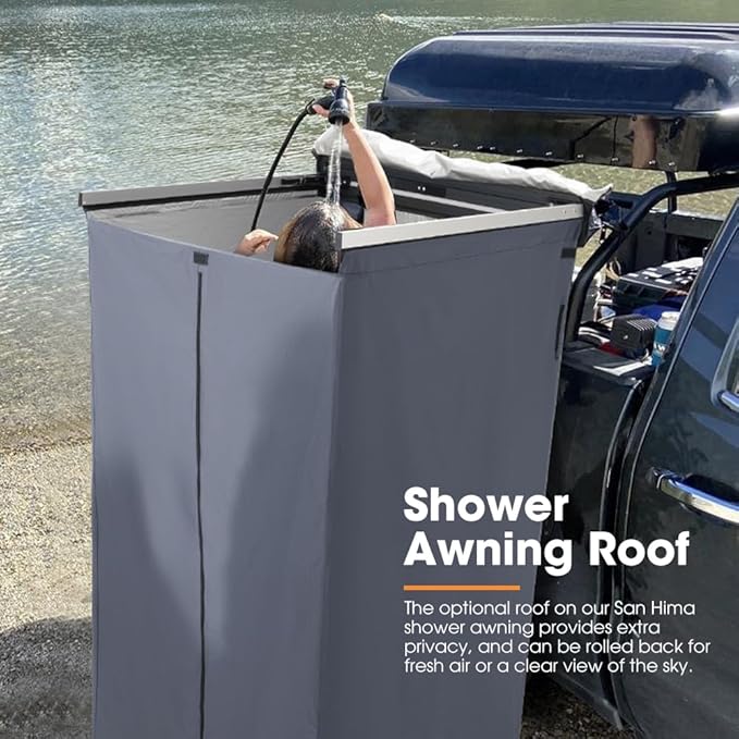 SanHima Awning Shower Tent with 90° Swing Arm - Car Side Shower Room w/LED Light Camping Waterproof Portable Privacy Shelter Bathroom Overland Gray
