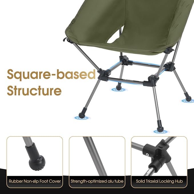 MOON LENCE Portable Camping Chair Plus Larger &amp Roomier Compact and Lightweight Still Folding Chair for Backpacking &amp Hiking 330Lbs Capacity (Moss Green-2pack)