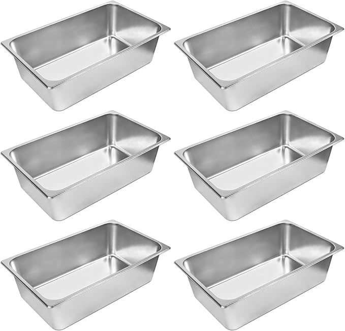 6 Pack Full Size Steam Table PansStainless Steel Hotel Pan1/1 6 Inch Deep Anti Jam Commercial Table Pan20.8 L x 13 W Catering Pans Food Pans for Hotels Restaurants and Home Use