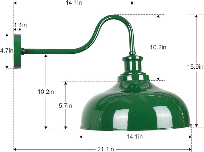 Outdoor Barn Light 14 Inch Dome Rustic Outdoor Wall Sconce Farmhouse Exterior Wall Mount Lighting Fixture Industrial Green Wall Lantern for Porch Entryway Garage RZ007M GR+WH