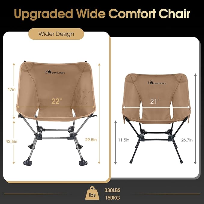 MOON LENCE Camping Chair Plus Upgraded Comfort &amp Size Still Compact and Lightweight Folding Portable Chair for Backpacking &amp Hiking 400Lbs Capacity Gen 3 Plus (Khaki)