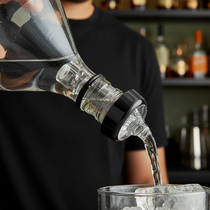 TrueCraftware- 1-1/4 oz Measured Liquor Pourer with Clear Tail &amp Black Collar Acrylonitrile Set of 12- Cocktail Shot Dispenser Liquor Bottle Pourers Alcohol Liquor Pourers Bar Bartender Accessorie