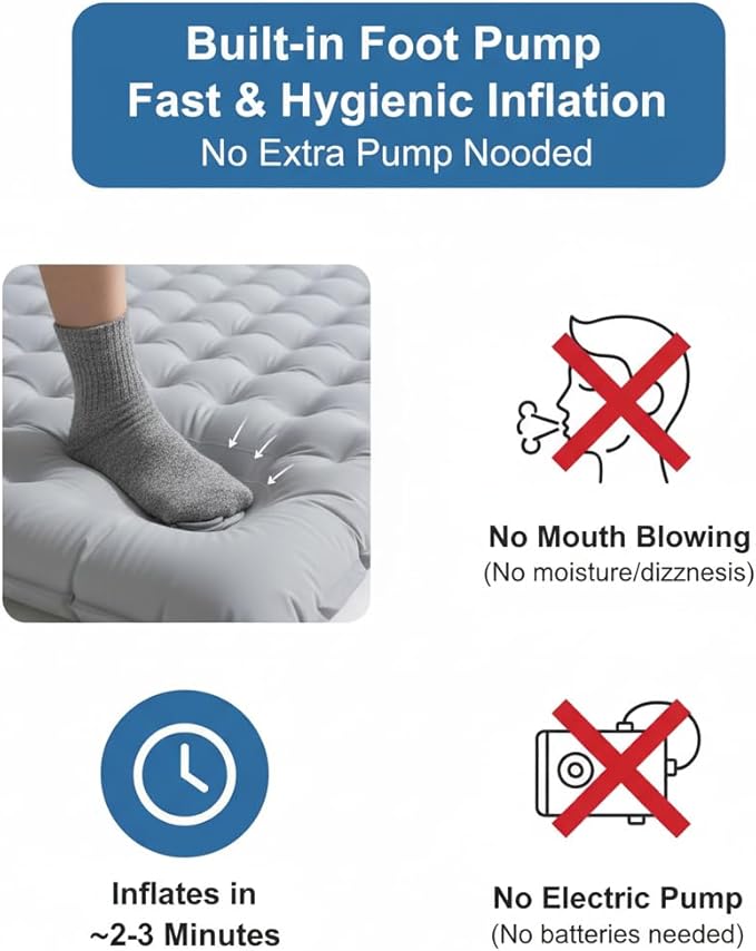 HI FINE CARE Double Camping Pad for 2 Person – Inflatable Sleeping Pad for Tent Camping &amp Backpacking – Lightweight Waterproof &amp Quick Inflation – 4” Thick for Camping Travel &amp Guests