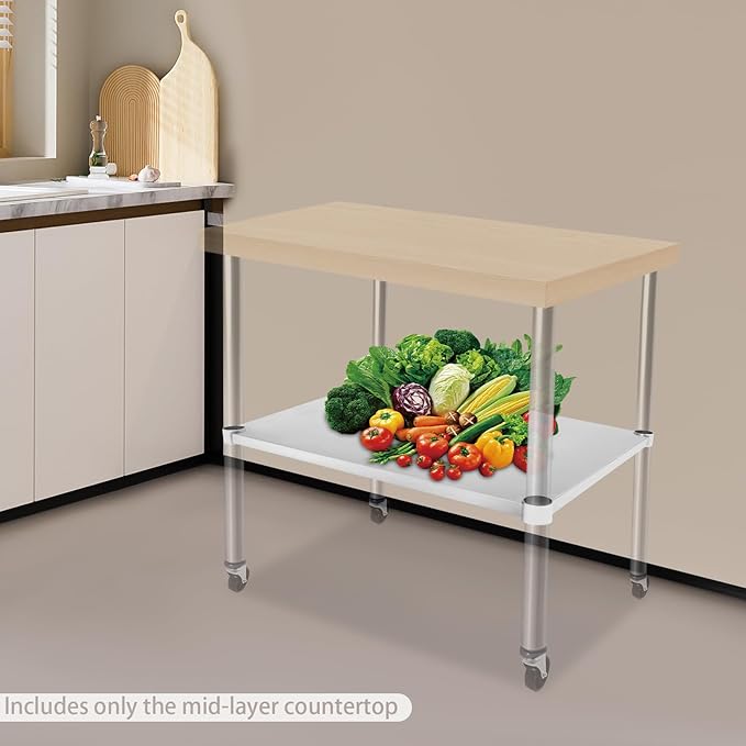Eapmic Undershelf for Work Tables Adjustable Lower Shelf Stainless Steel Bottom Shelf Add for Commercial Prep Table Restaurant Kitchen Bakery Garage Workshop Use (27.95x21.65in B)