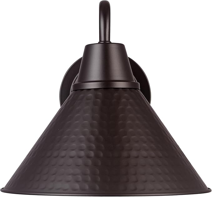 Globe Electric 60000013 1-Light Outdoor Wall Sconce Bronze 9 Warehouse Shade Painted Gold Interior Gooseneck Stem Porch Light Wall Lighting Patio Décor