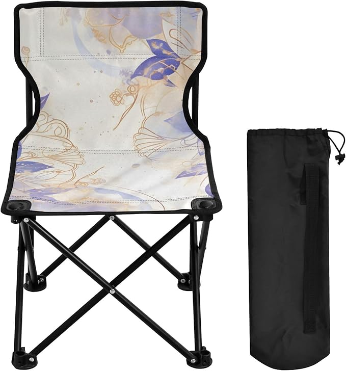 Blue and Purple Flowers Portable Camping Chairs Folding Chair - Durable Oxford Fabric Lightweight Iron Frame Easy Fold Design - Ideal for Outdoor Activities Camping Fishing and Travel