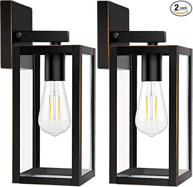 2-Pack Outdoor Lights for House Waterproof Bronze Exterior Light Fixtures with Clear Glass Anti-Rust Outside Wall Lanterns Sconces Front Porch Lights for Garage Doorway Bulbs Not Included
