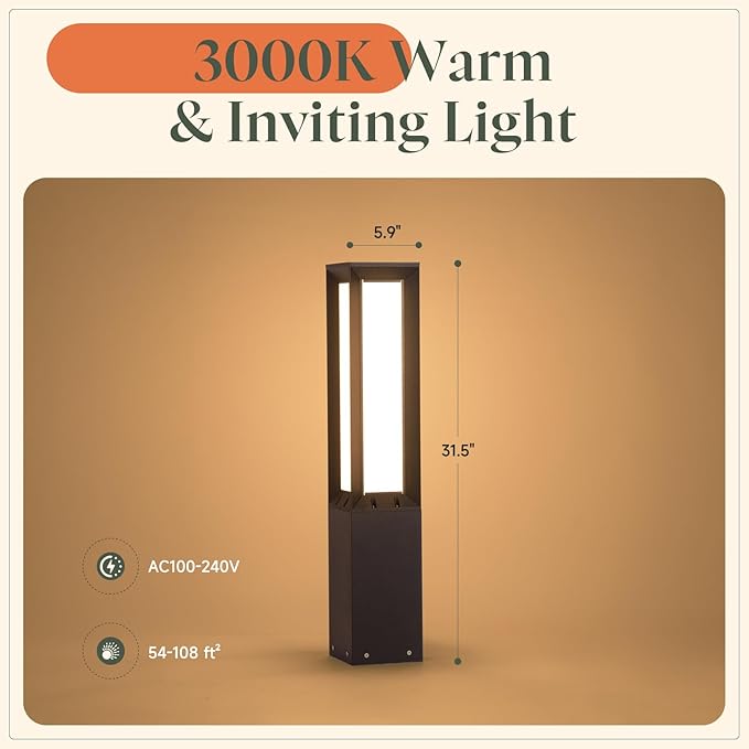 Outdoor Pathway Lights Wired 31.5 Tall Landscape Path Lights AC 100-240V Aluminum Bollard Light IP65 Waterproof Driveway Light 3000K LED Patio Pathway Lighting for Commercial Walkway Lawn