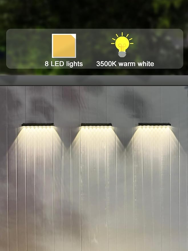 High Brightness Solar Fence Lights Solar Sign Lights Outdoor 2 Pack Automatic Charging and On/Off Light Switch 8 LED Beads for Gardens Porches Patios Decks Fencescapes-Cool Light