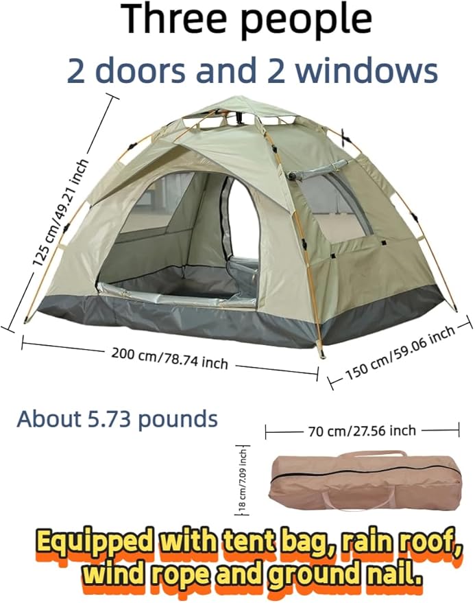 2-4 Tent Camping Tent with rain Protection Device Waterproof Camping Tent Easy to Build Portable Family Tent with Windows.