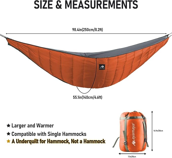 AYAMAYA Single &amp Double Hammock Underquilt Full Length Big Size Under Quilts for Hammocks Camping Backpacking Essential Winter Cold Weather Warm UQ Blanket Bottom Insulation