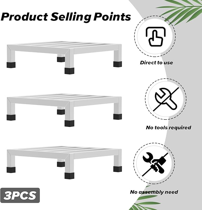 Dunnage Rack 13.8 L x13.8 W x4.09 H3 Pack Stainless Steel Dunnage Rack 1000+ Pound CapacityAssembly-Free Commercial Food Floor Stand for Storage in Restaurants Kitchens Shop Garages