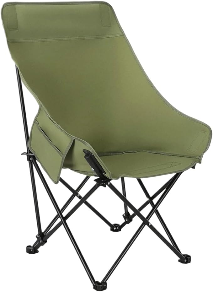 Folding Chairs Heavy Duty Moon Chair with Carry Bag Outdoor Lumbar Back Padded with Side Pockets Built Durable and Reliable(Army Green)