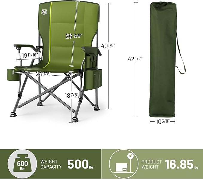 TIMBER RIDGE Oversized Folding Camping Chair High Back Heavy Duty for Adults Support up to 500lbs with Cup Holder Side Pocket Cooler Bag