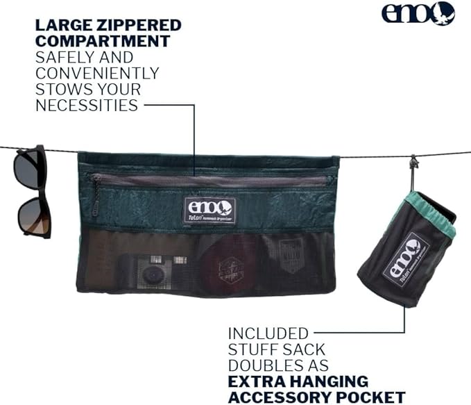 ENO Talon Hammock Organizer - Hanging Organizer for Camping &amp Backpacking Hammocks - Organizer Bag for Water Bottles Travel Essentials and Hiking Essentials - Marine/Seaglass