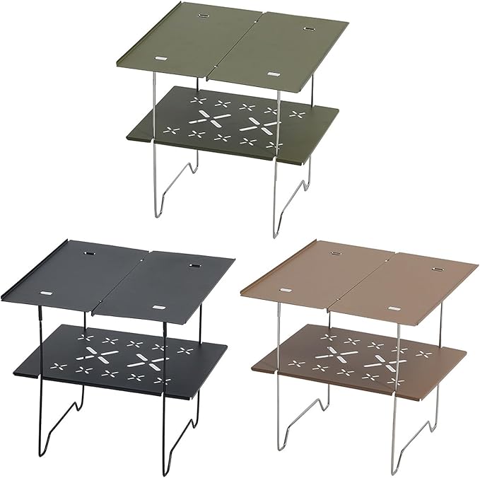 PURPLELILY Double Layer Aluminum Table Camping Picnics Table Portable Table Camping Desk Beach Table Double Folding Camping Table