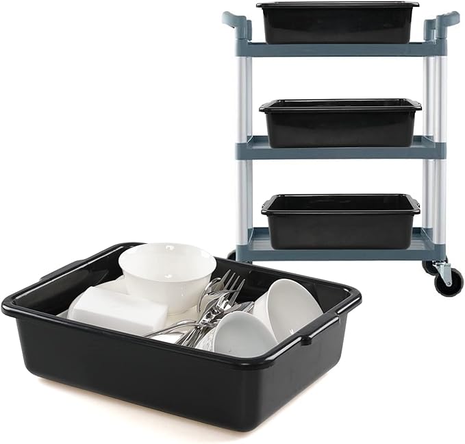 Hespama 8 L Plastic Bus Box Tubs 4-Pack Small Restaurant Bus Tub Black