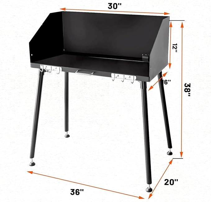30-Inch Camping Cooking Table Carbon Steel w/Foldable Windscreen &amp Legs for Dutch Oven Cooking &amp Food Prep with Charcoal Briquettes (30-Inch)