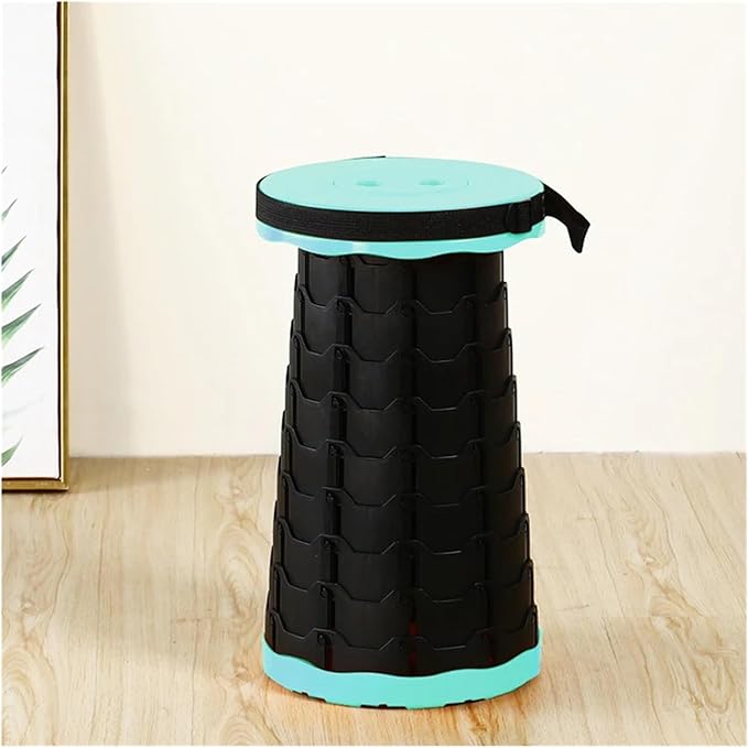 The Latest Portable Fun Casual Round Folding Chair Adjustable Plastic Fishing Stool Rainbow Telescopic Stooltool(Cyan)