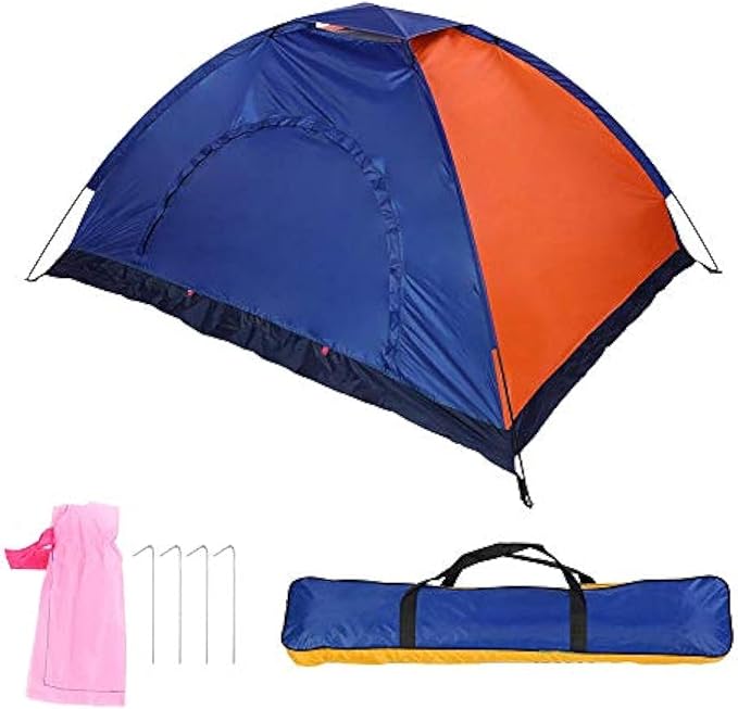 1 2 Person Three Defense Fabric Outdoor Tent for Camping Backpacking with Door and Window.(Blue+Orange)