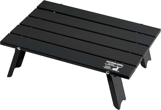 Captain Stag UC-582 Outdoor Table Aluminum Roll Compact Foldable Case Included Matte Black