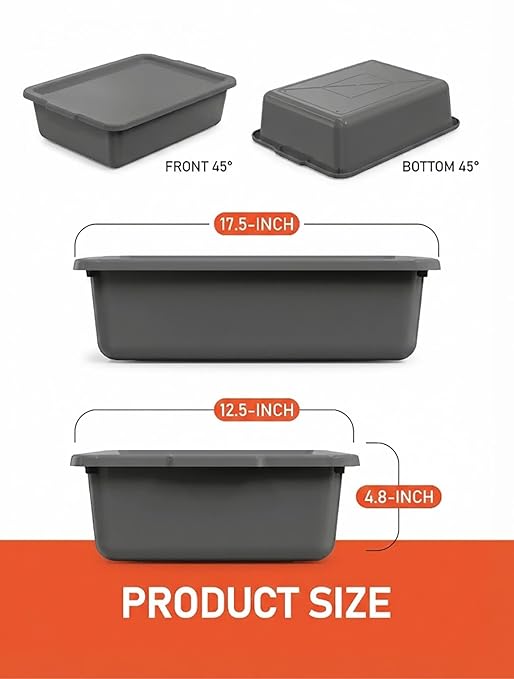 Gray 13 L Commercial Bus Tubs/Tote Box with Lids Plastic Storage Wash Basin Tub 3-Pack