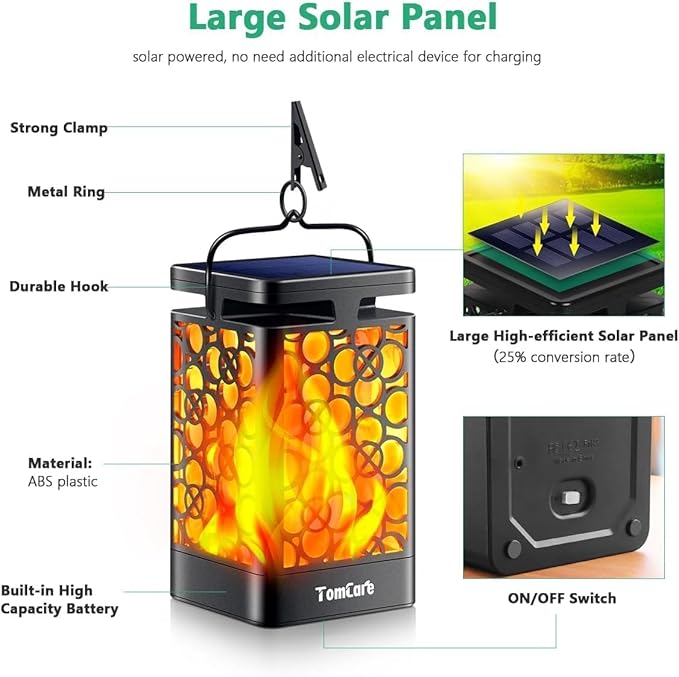 TomCare Solar Lanterns Outdoor Upgraded Flickering Flame Waterproof Hanging Lanterns Decorative Solar Powered LED Lights for Patio Deck Yard 6 Pack