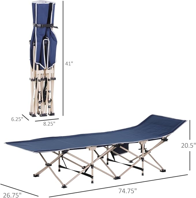 Folding Camping Cot for Adults with Carry Bag &amp Side Pocket Outdoor Portable Sleeping Bed for Camping Travel Vacation 330 lbs. Capacity