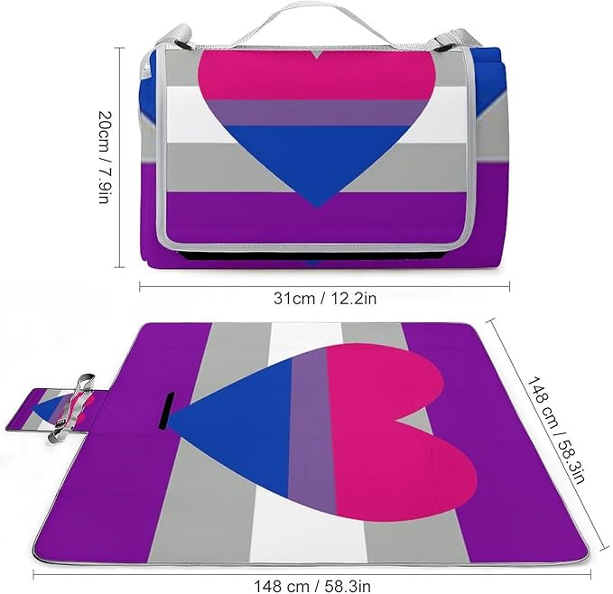 Rainbow Hearts Gay Pride Flag Colored Waterproof Outdoor Picnic Blanket Sandproof Beach Mat for Camping Hiking Grass Travelling