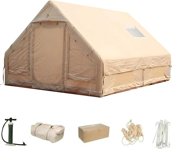 Easy Setup 4 Season Glamping Tent with Pump 4-6 Persons Portable Glamping Tent Waterproof Windproof for Family Adults Outdoor