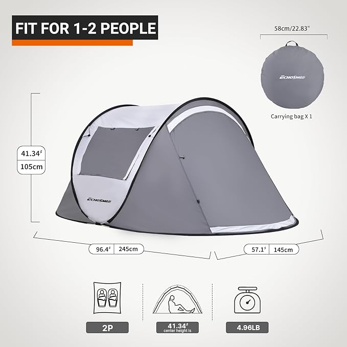 EchoSmile Instant Pop Up Camping Tent 2/4/6 Person Easy Setup Tent Water Resistant Dome Portable with Carry Bag