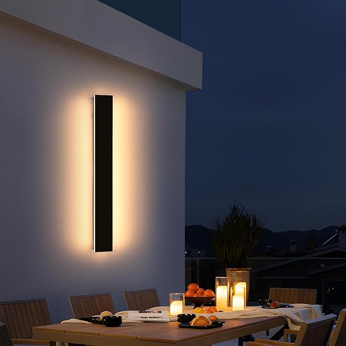 Outdoor Wall Sconces 31.4 inch LED Modern Wall Lights Fixture 3000K Warm White IP65 Waterproof Black Linear Long Strip Wall Lamp Lighting for Patio Garage Front Door