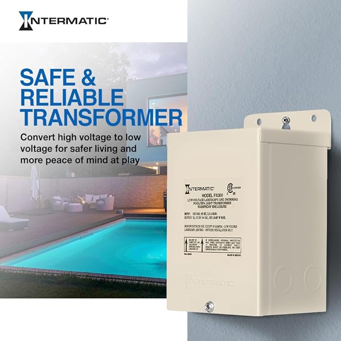 Intermatic | PX300 300W Pool Light Transformer 12V 13V 14V - Supply for Pool/Spa Lights Submersible Fixtures Landscape Lights - Enhanced Safety Circuit Protection Beige - Stainless Steel