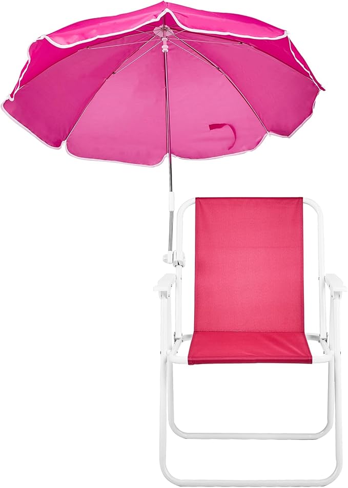 Folding Beach Chair with Umbrella for Adults Lightweight Camping Chair with Canopy for Fishing Travel Picnic Outdoor Activities Portable Beach Arm Chair (Pink)