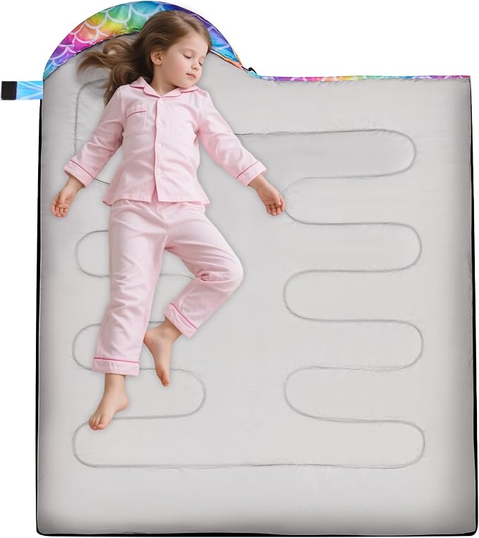 Sleeping Bags for Kids 3 Season Waterproof Sleeping Bag with Carry Bag for Camping Hiking Rainbow Unicorn