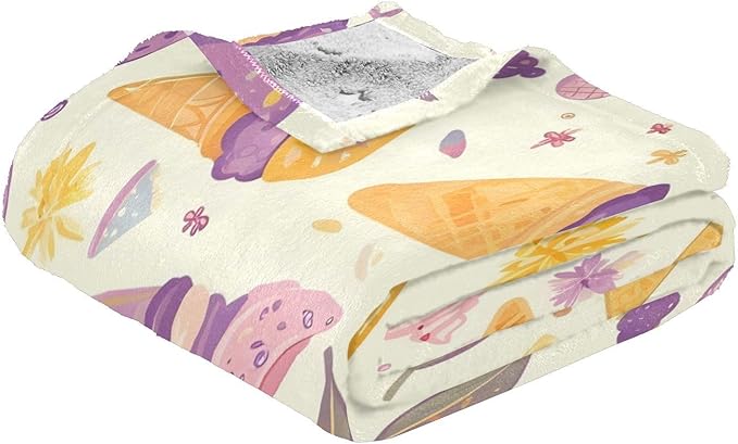 Blankets For Couch Ice Cream Purple Yellow Blankets For Adults 50'' x 70''