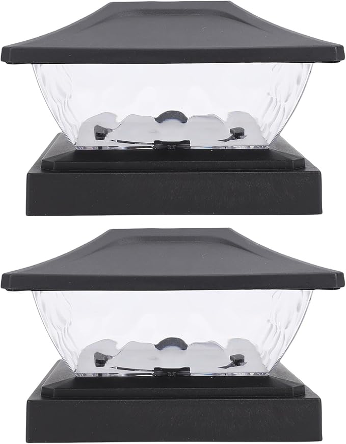 2 Pack Solar Post Light with Unique Frameless Water Wave Design Weatherproof Deck Fence Cap Light for Patio Porch Ideal for Outdoor Lighting (Black)