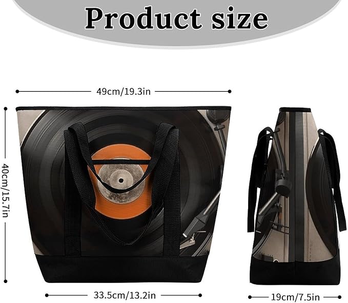 Insulated Shopping BagLarge Reusable Cooler Bags Vintage Vinyl Record Printed Foldable Shopping BagTravel Waterproof Shoulder Bag