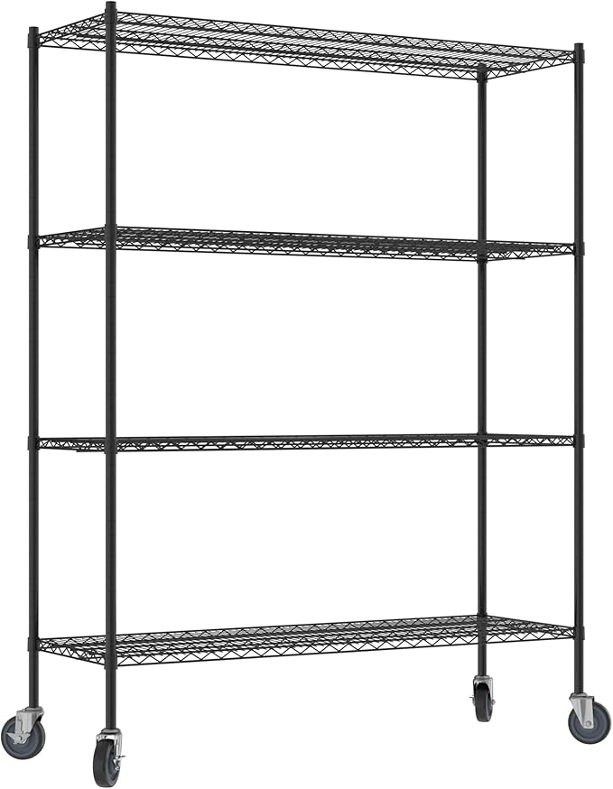 Commercial NSF Listed Black Epoxy Mobile Wire Shelving Kit 21 x 60 x 80 with 4 Shelves Perfect for Warehouse Walk-in Refrigerator Freezer Grocery Store Restaurant Dishroom